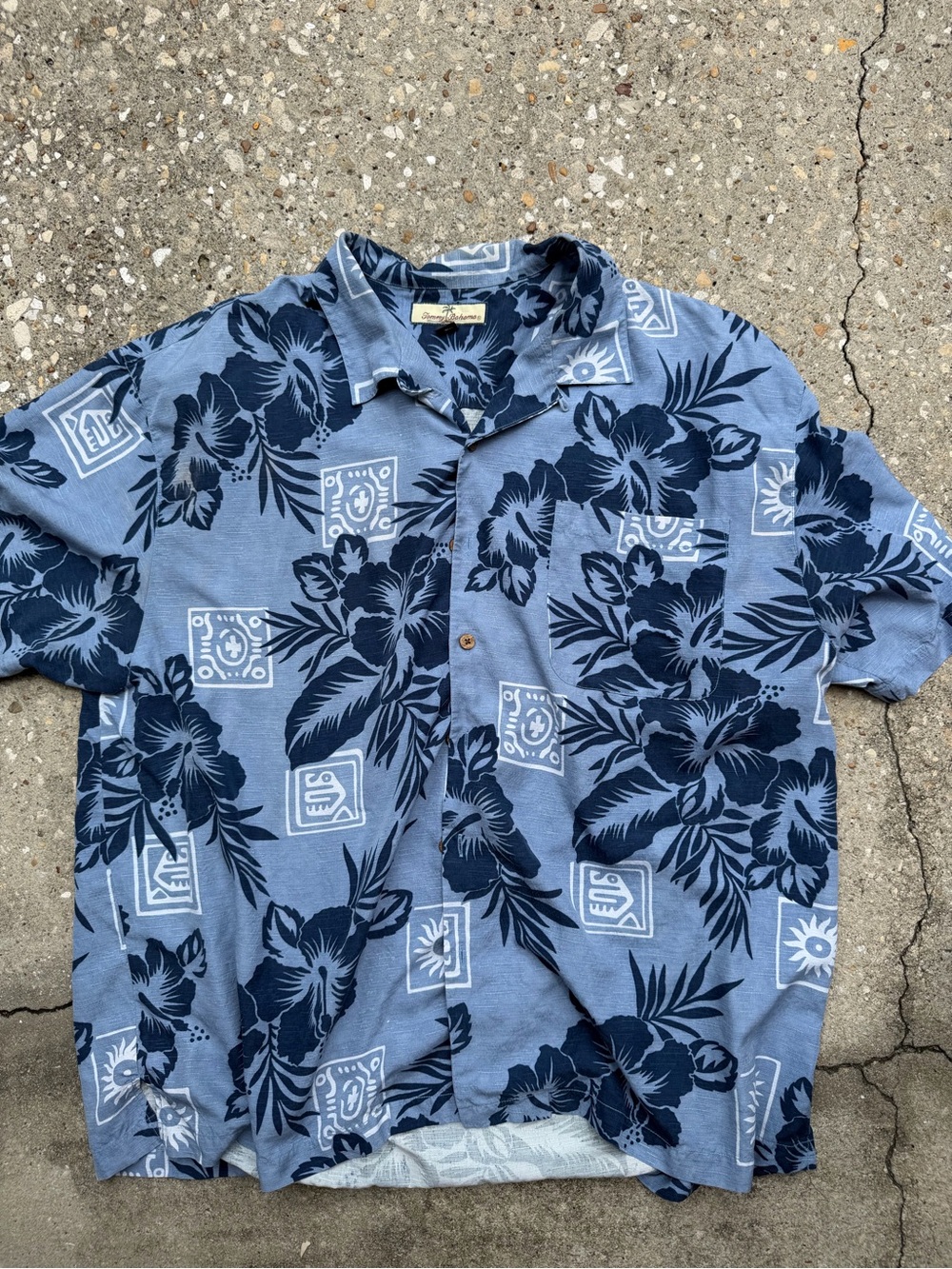 Vintage Tommy Bahama Light Blue & Navy Floral Button-Down Shirt